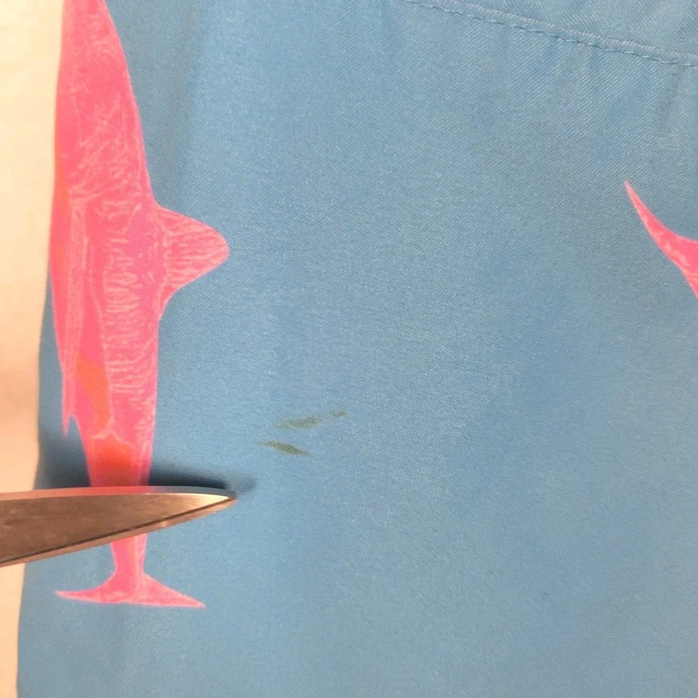 Native Blue Pink Shark Print Swim Trunks Mens M Board Shorts Zip Pocket Vacation